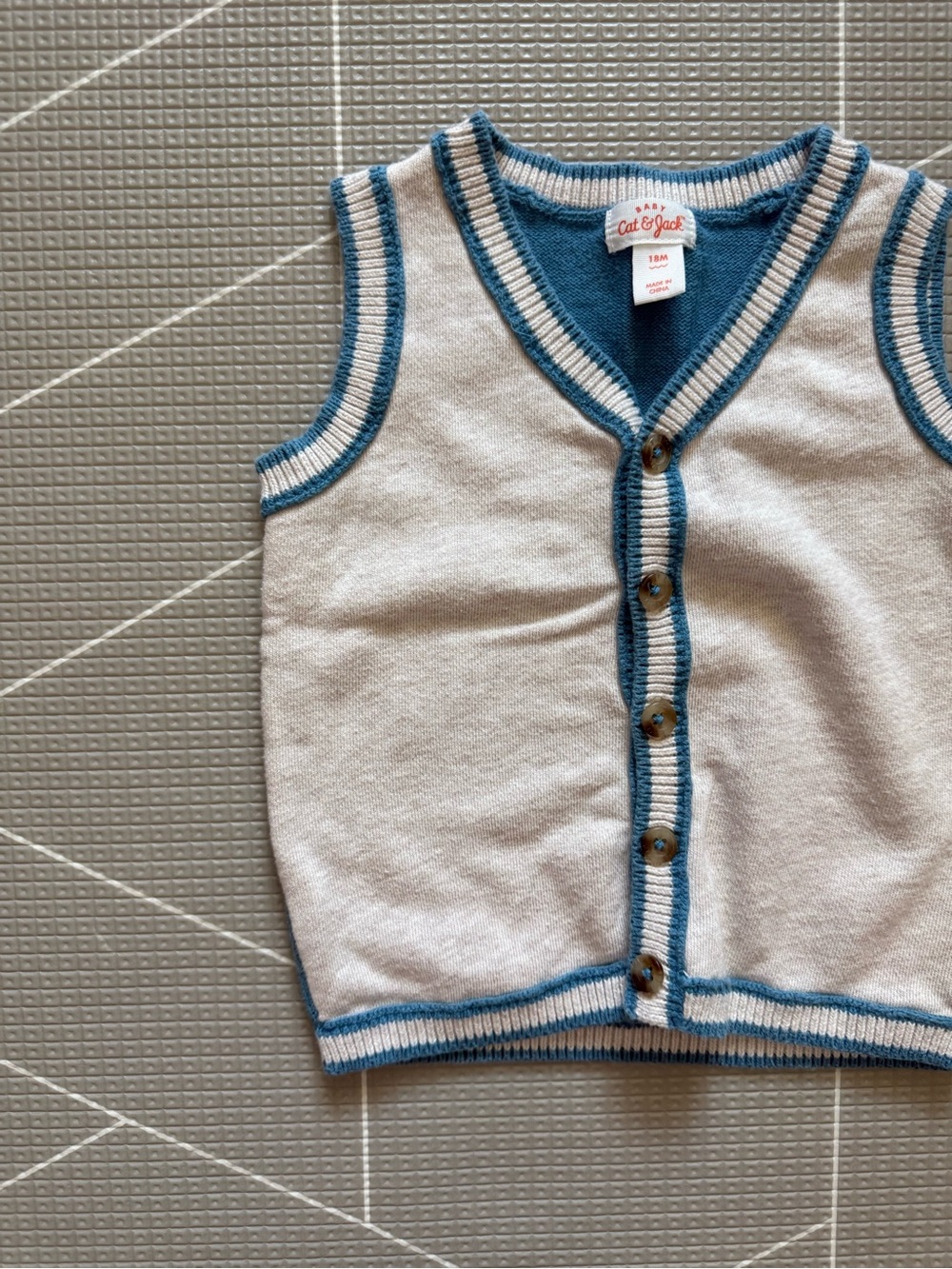 Cat & Jack|Baby boy/toddler Cream and Blue Knit Button Vest,sleeveless cardigan•